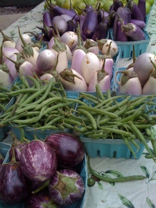 eggplant and beans at hyde park farmers market